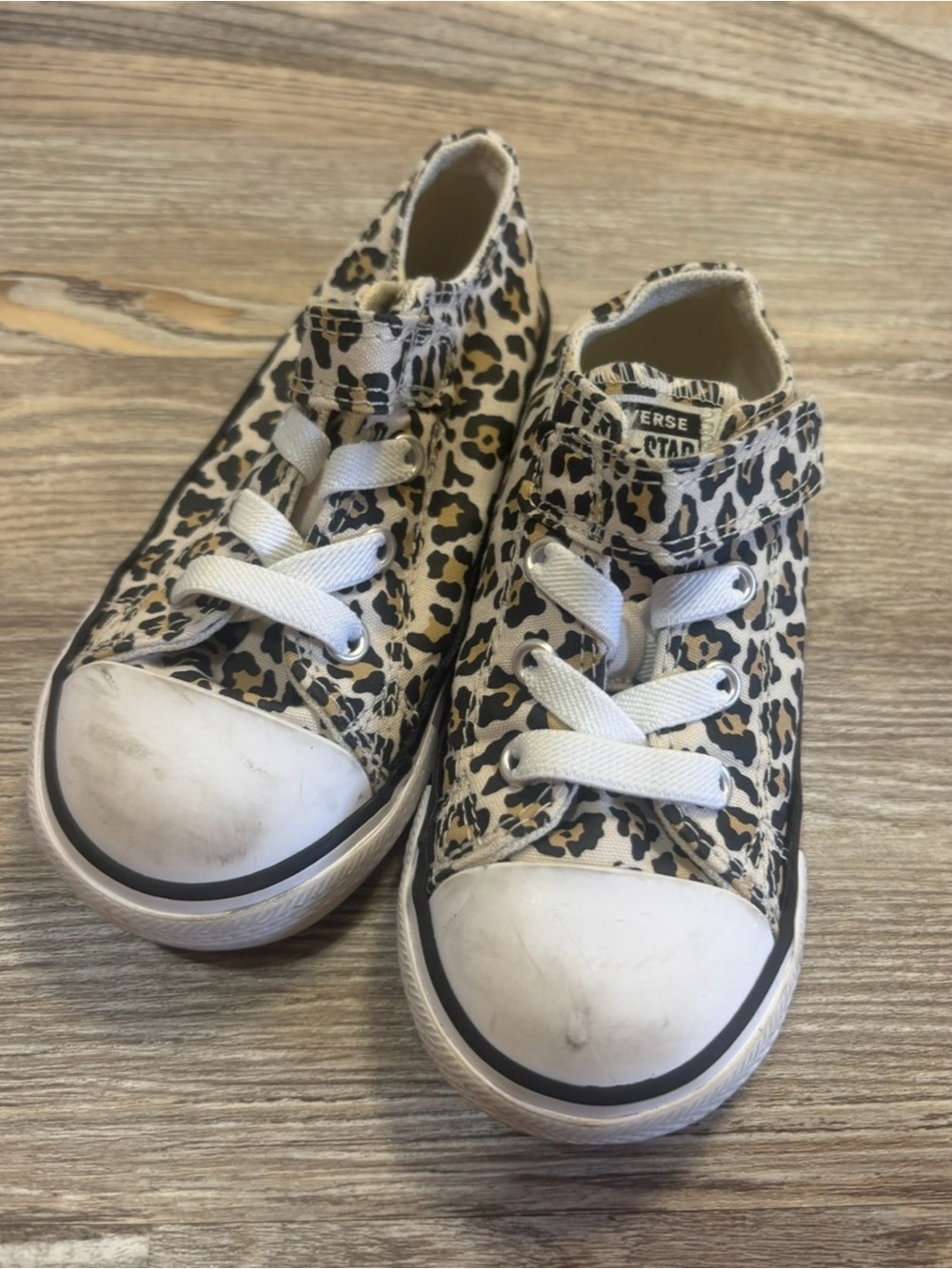 Converse Kids Leopard Print Canvas Sneakers in White, Tan, and Black